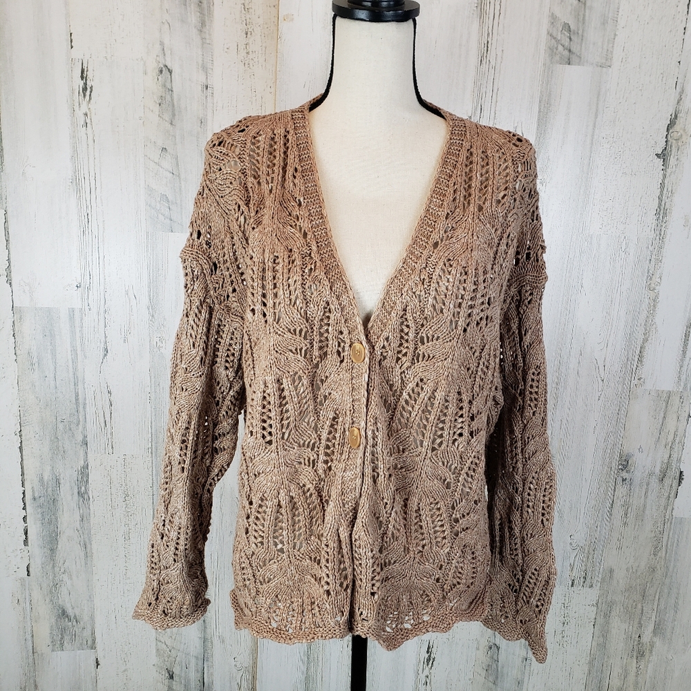 Frye Tan Open-Knit Women's Cardigan Size XL